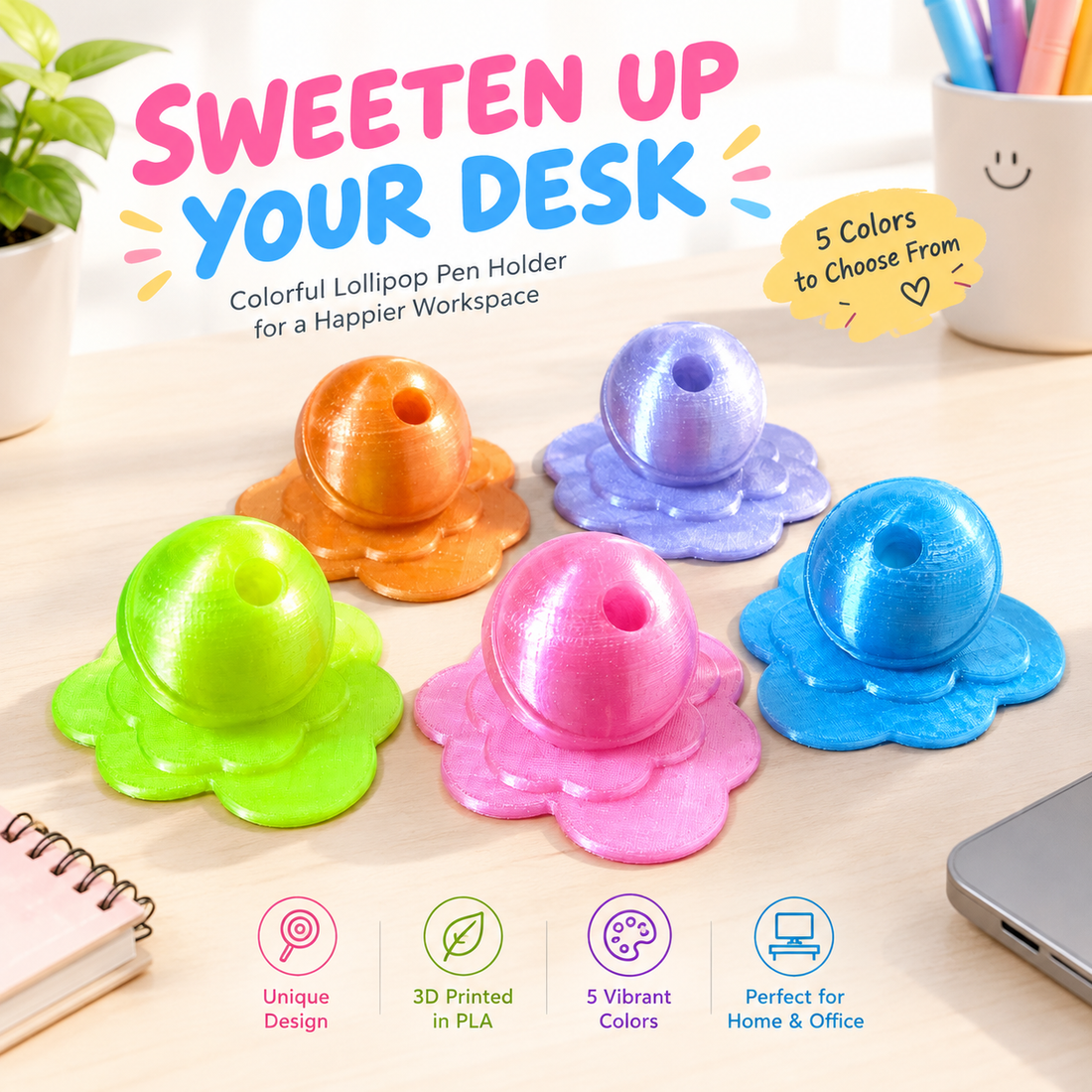 Melting Lollipop Pen Holder | 3D Printed Desk Decor | Glowcraft3D