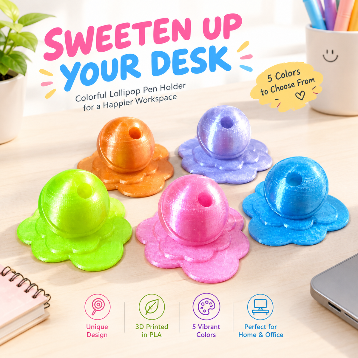 Melting Lollipop Pen Holder | 3D Printed Desk Decor | Glowcraft3D