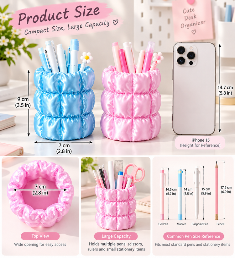 Puffer Jacket Aesthetic Pen Holder, Cute Quilted Desk Organizer
