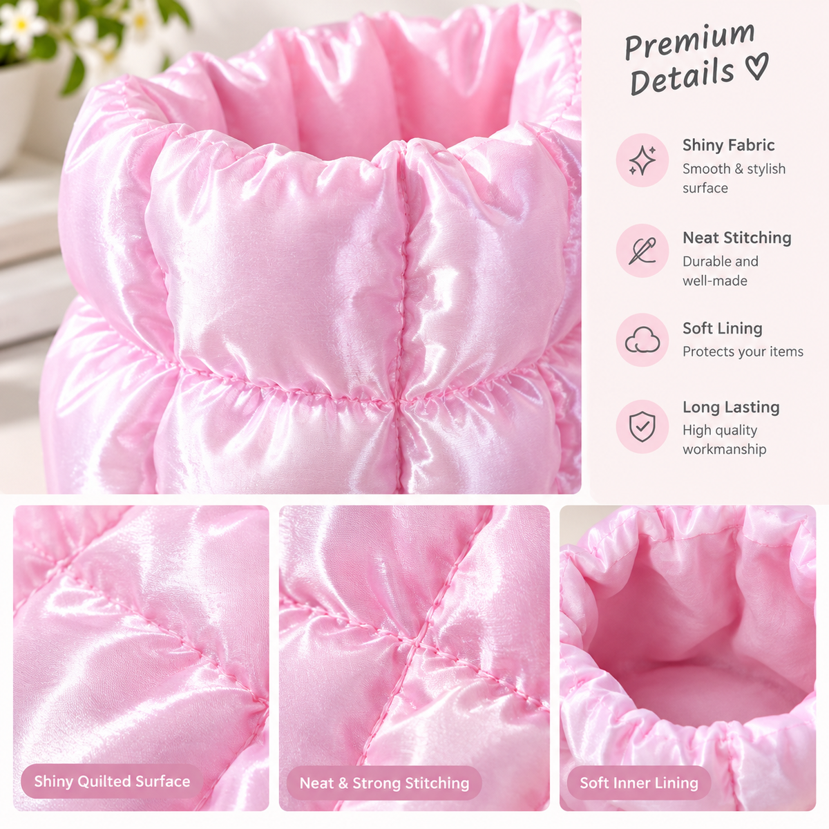 Puffer Jacket Aesthetic Pen Holder, Cute Quilted Desk Organizer